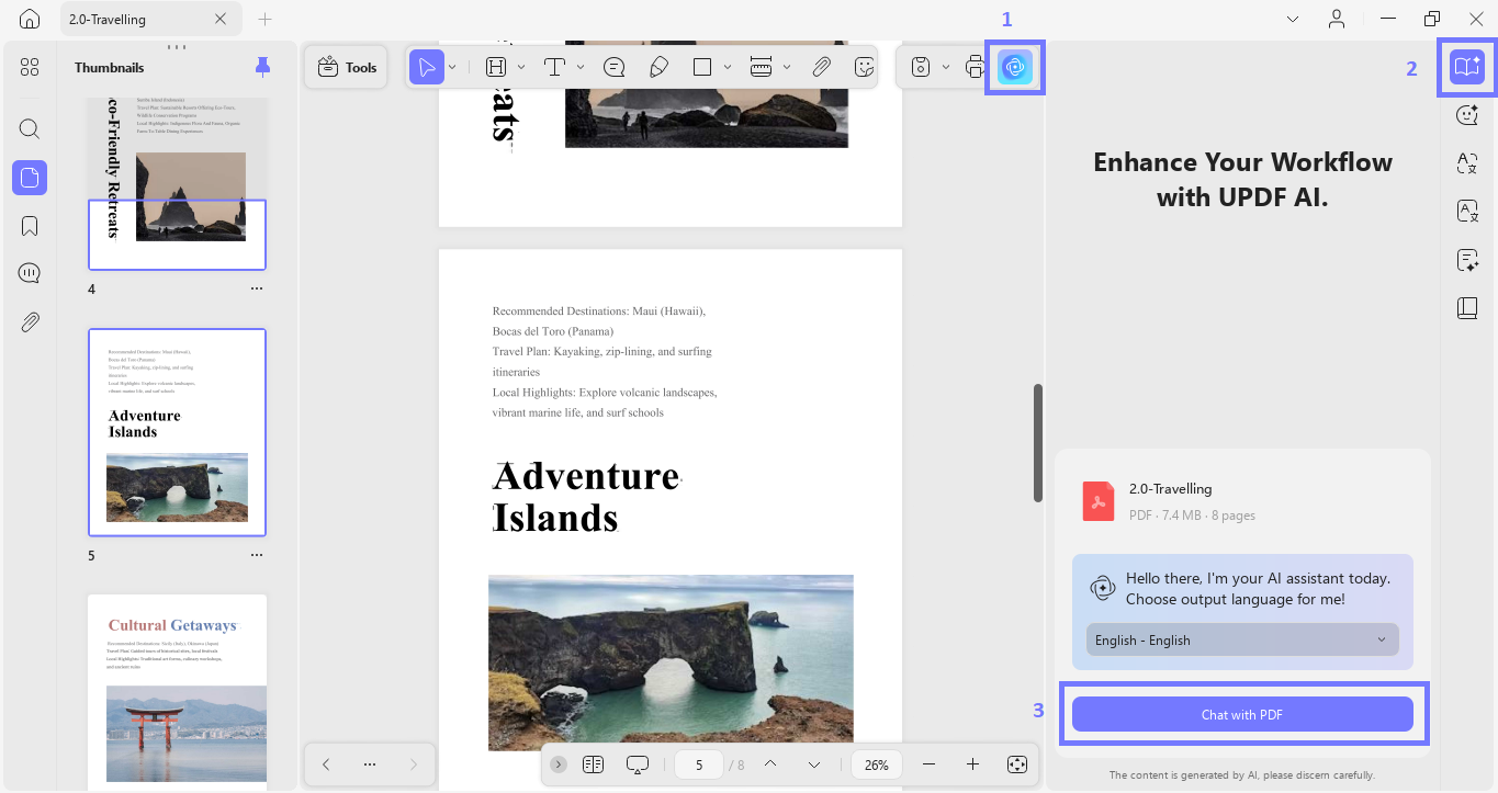 navigate to the chat with pdf feature
