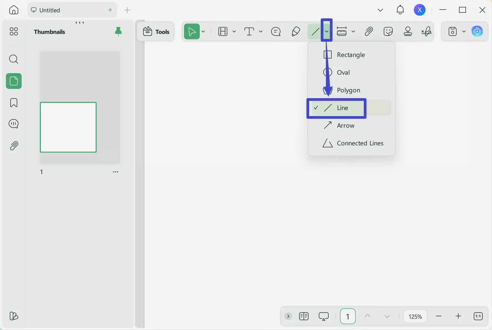draw lines on pdf select the line option
