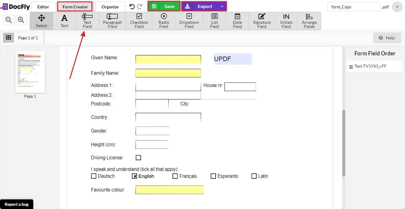 フォームを作成してDocFlyでエクスポート