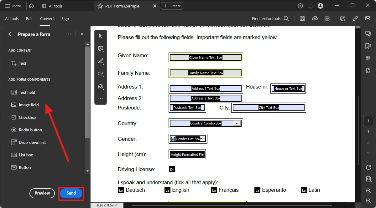 フォームにフィールドを挿入 adobe