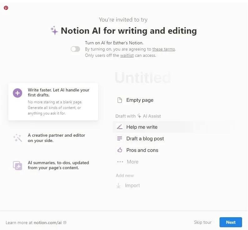 notion ai interface