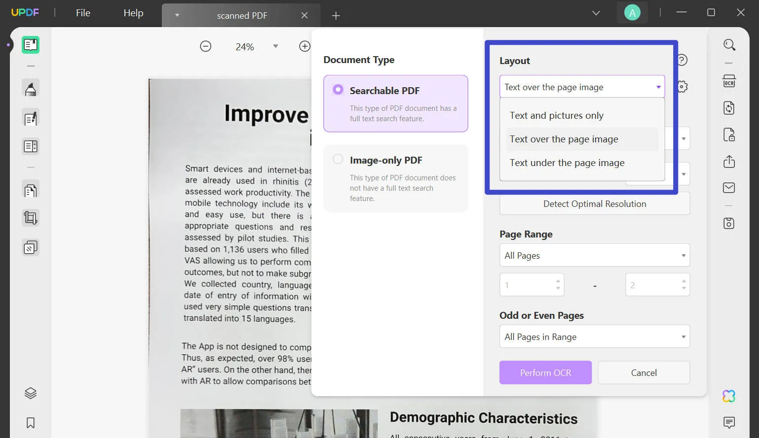 create readable pdf ocr layout
