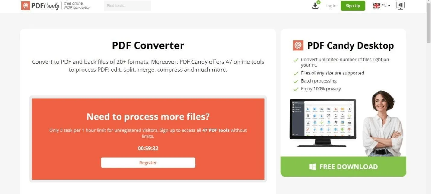 Limite orario di PDF Candy