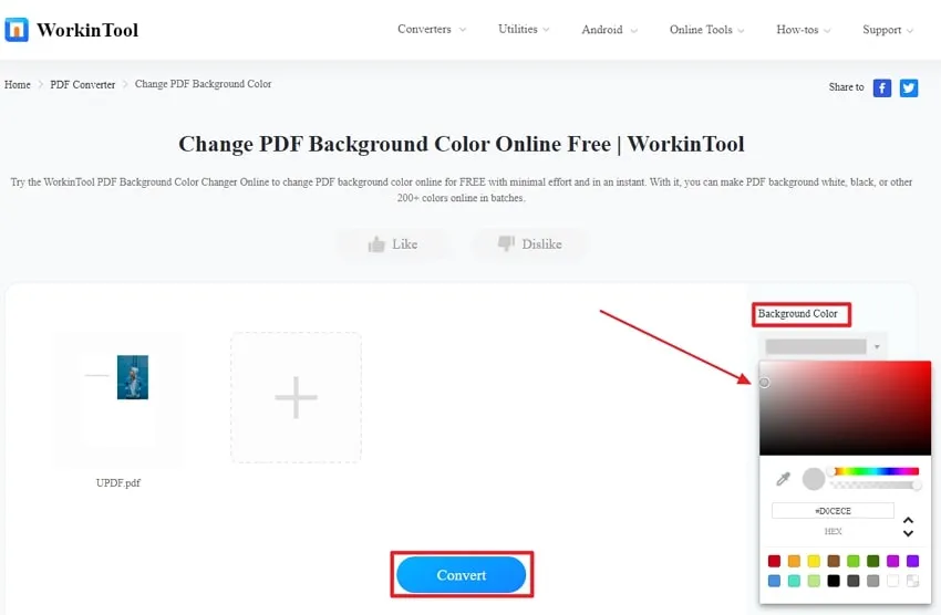 Change the background color with WorkinTool