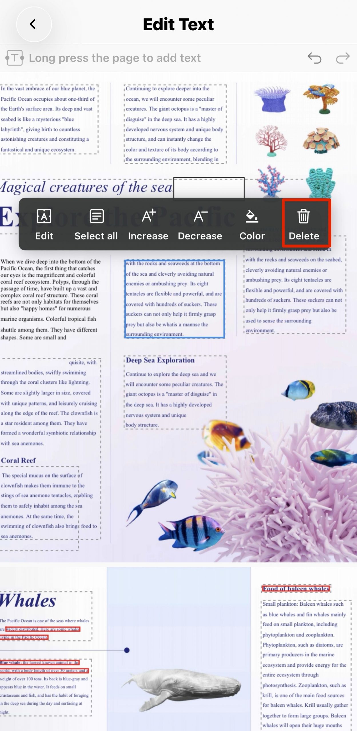 pdf gear ios app detele text pdf