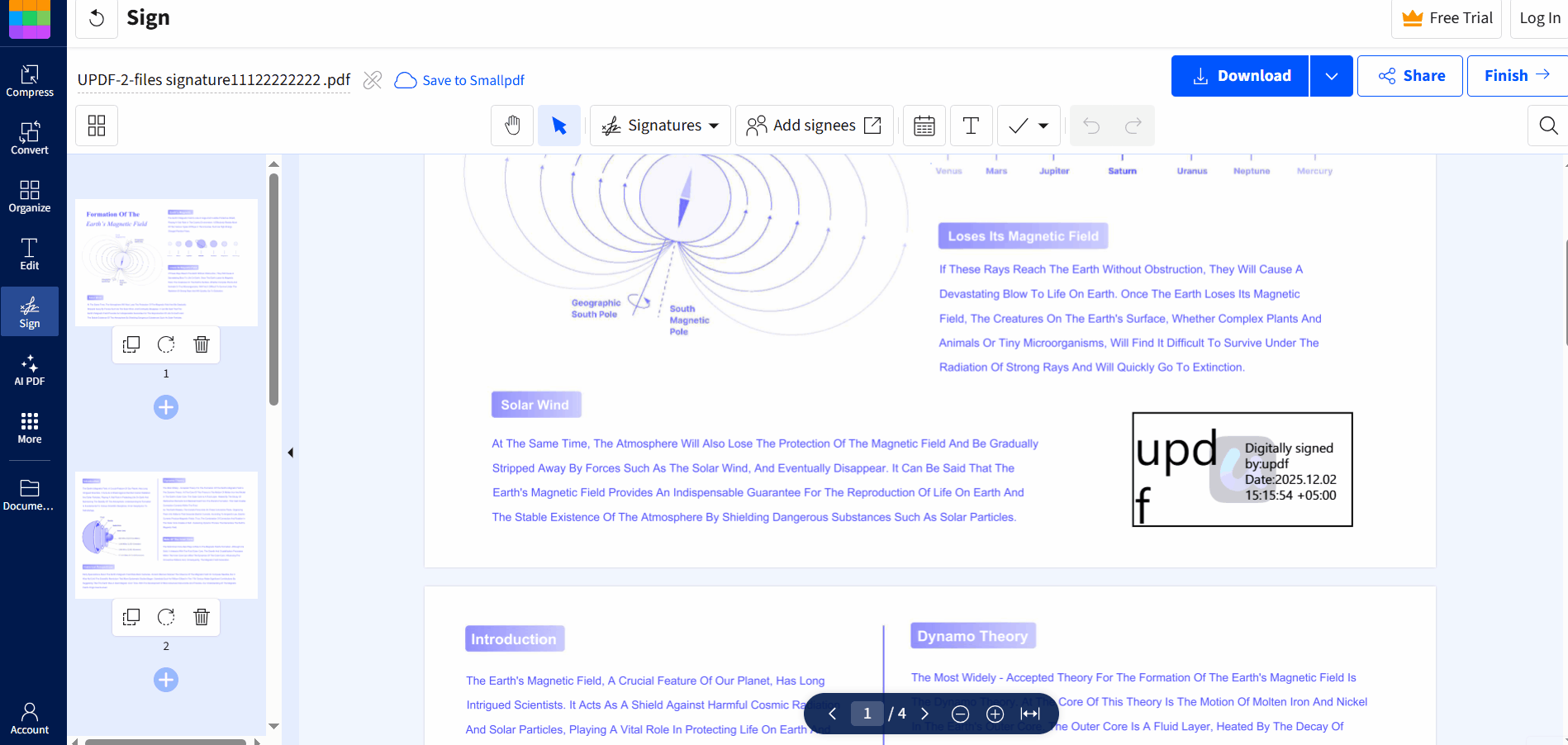 smallpdf web interface delete signatures