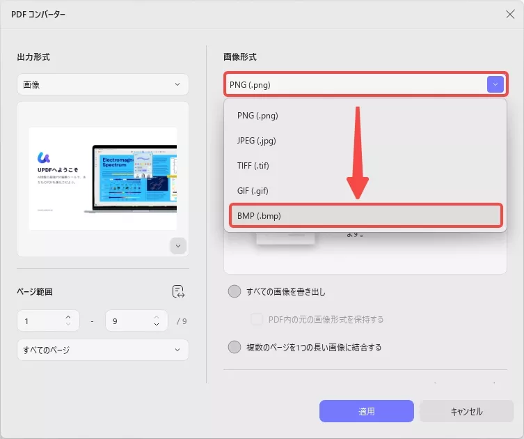 出力形式に「BMP」を指定