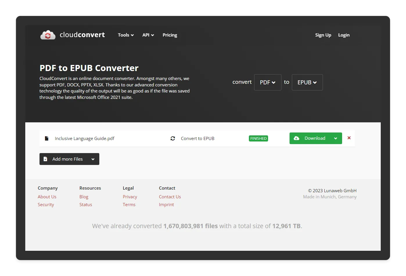 Convertisseur de PDF en EPUB en ligne, CloudConvert