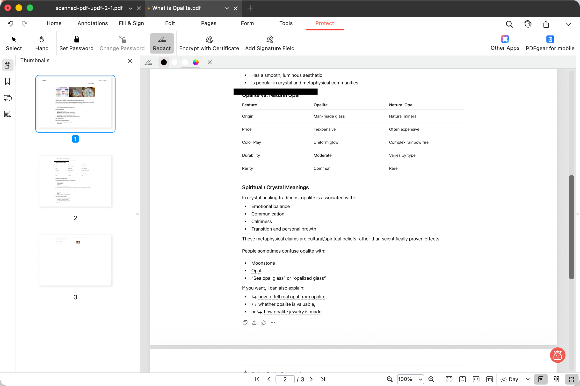 pdfgear redacts pdf text to remove text