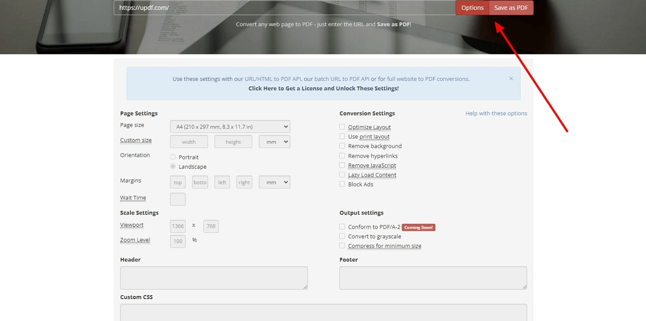 Optionen festlegen und PDF speichern