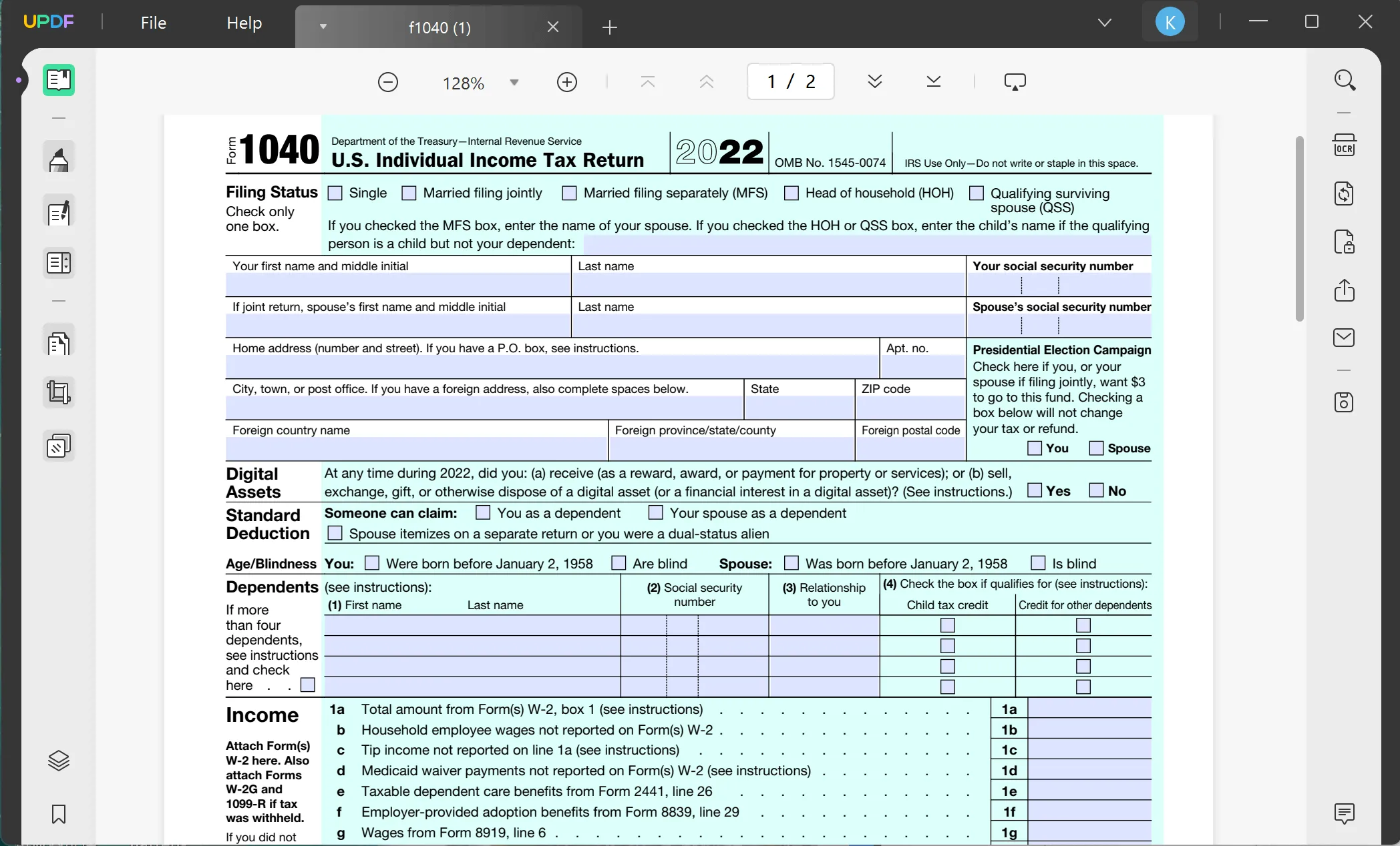 Compléter un PDF en ligne grauitement avec UPDF