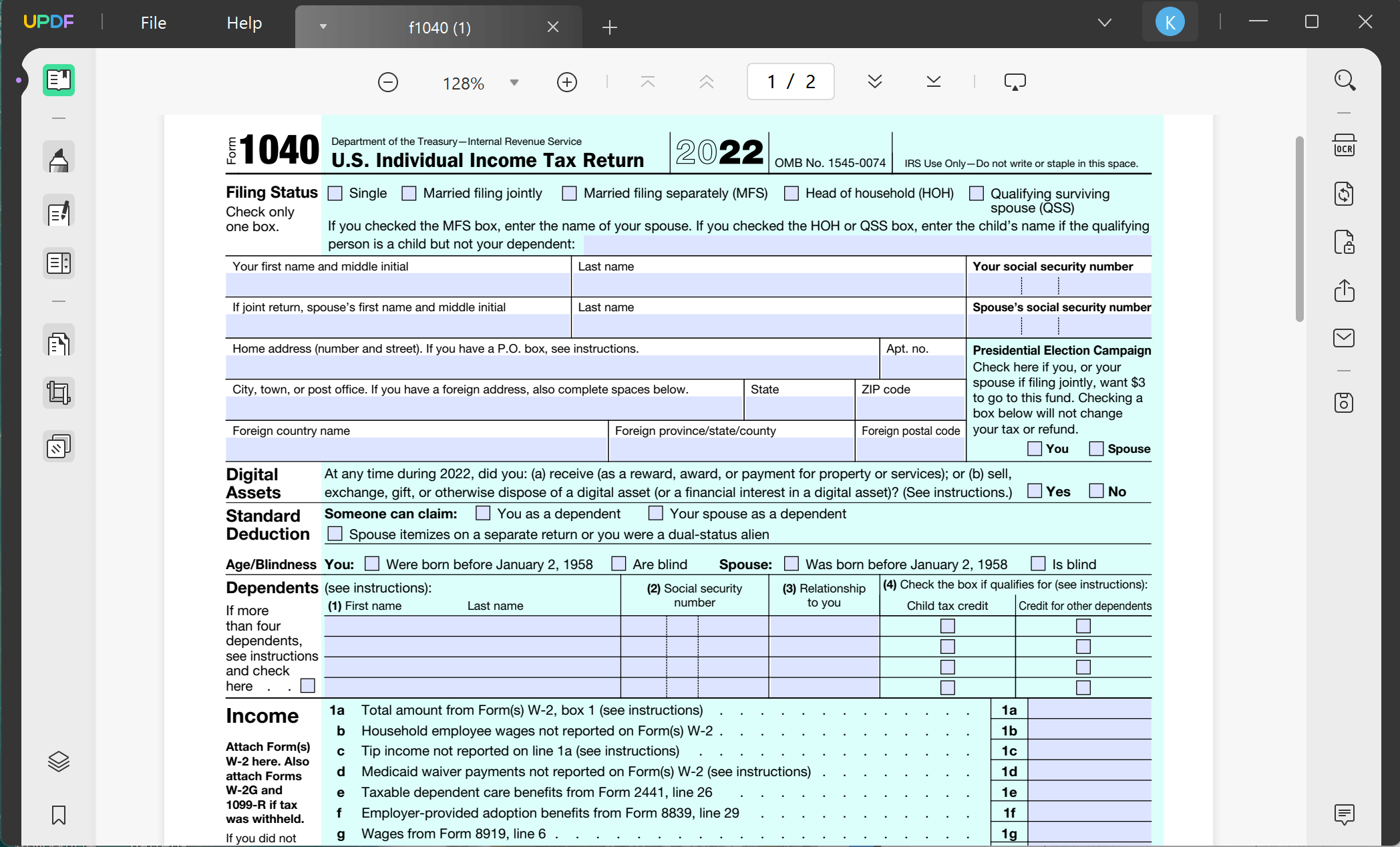Compléter un PDF en ligne grauitement avec UPDF