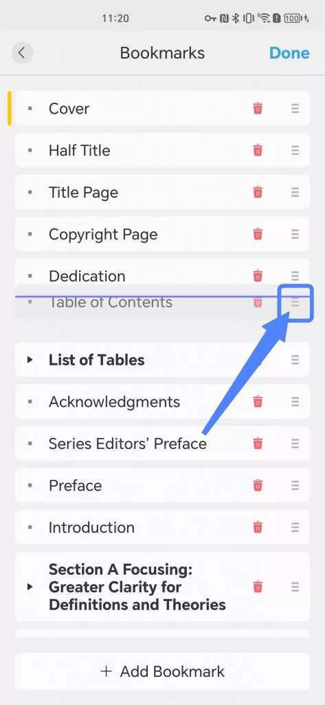 rearrange the bookmark