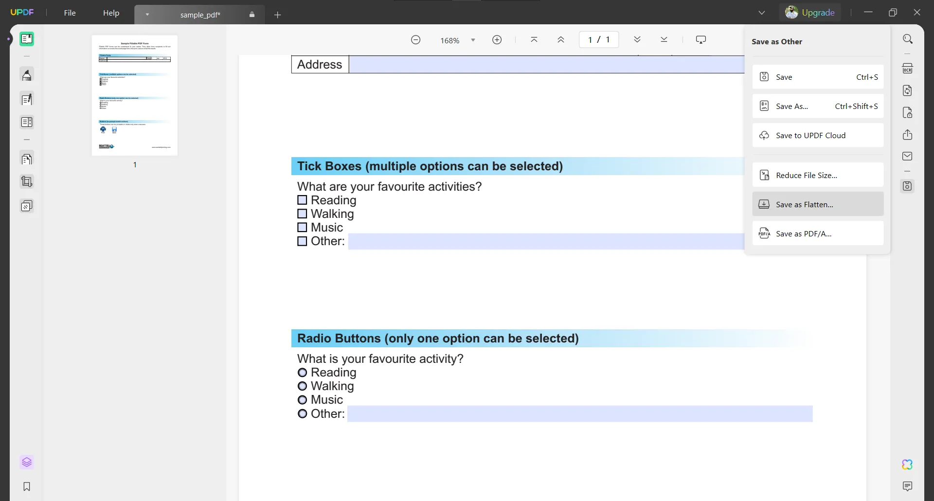 how to remove fillable fields in pdf by flattening in updf