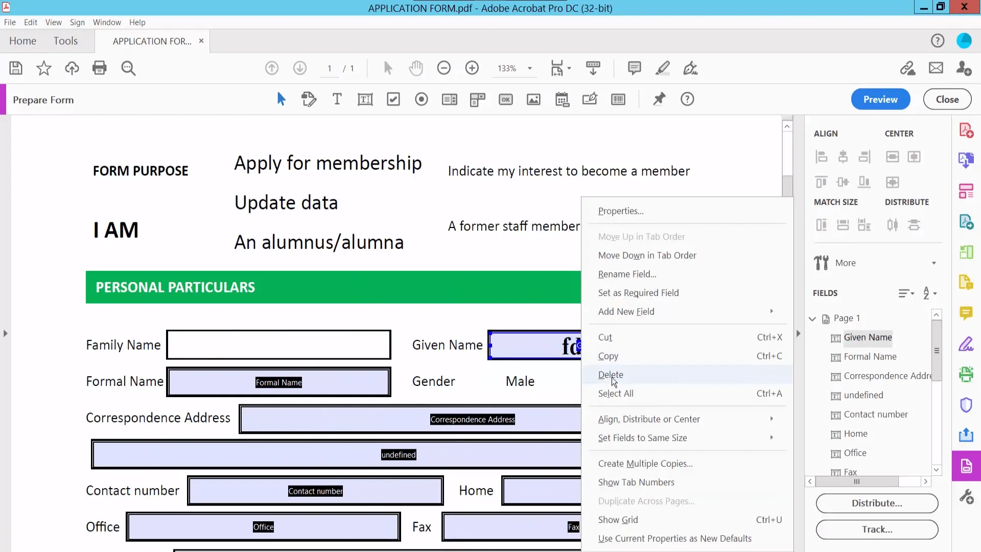 how to remove fillable fields in pdf in adobe 