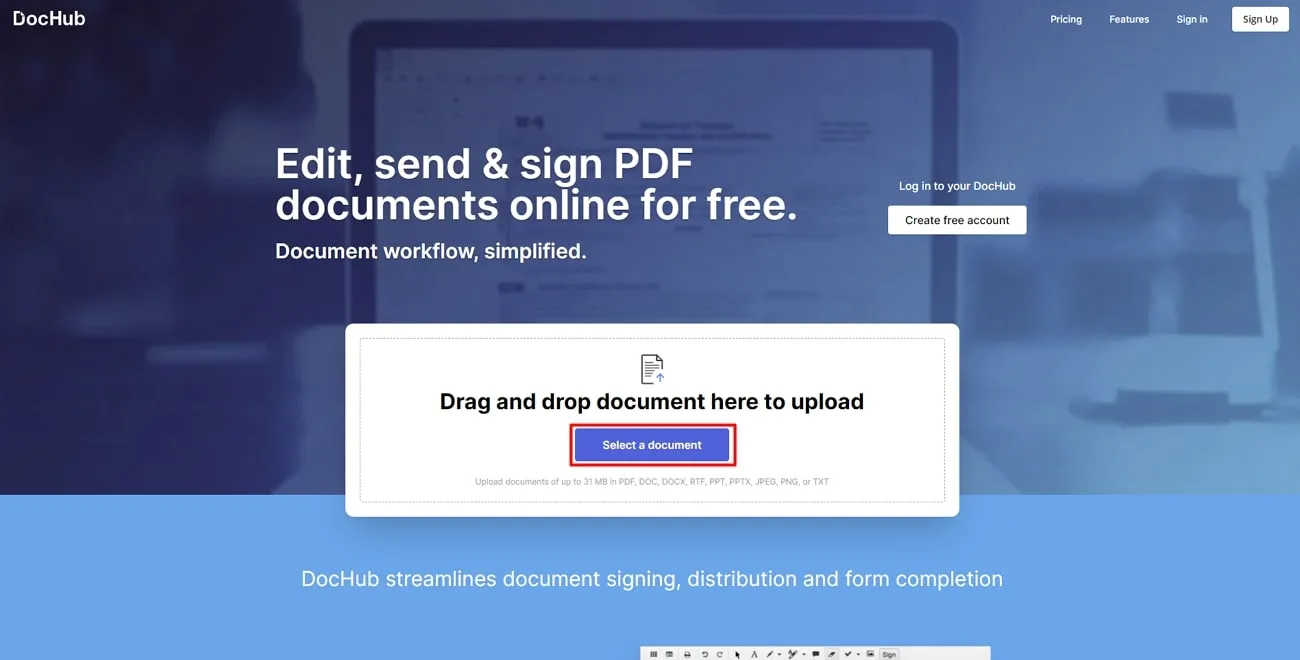 sign in and upload document dochub