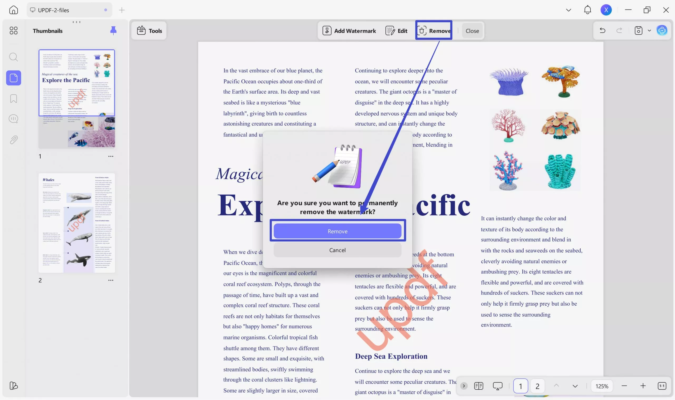 remove watermark from pdf online with updf