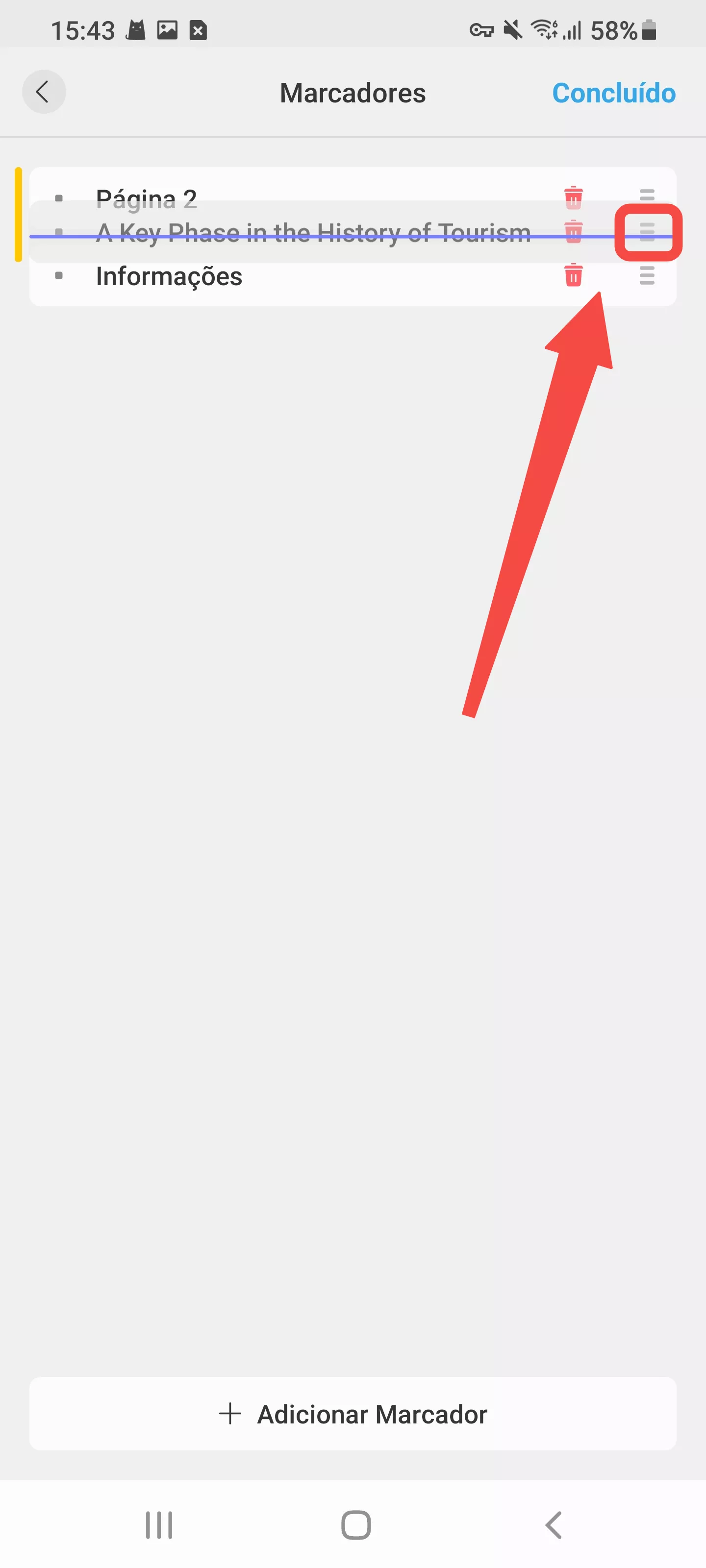 reorganizar o marcador