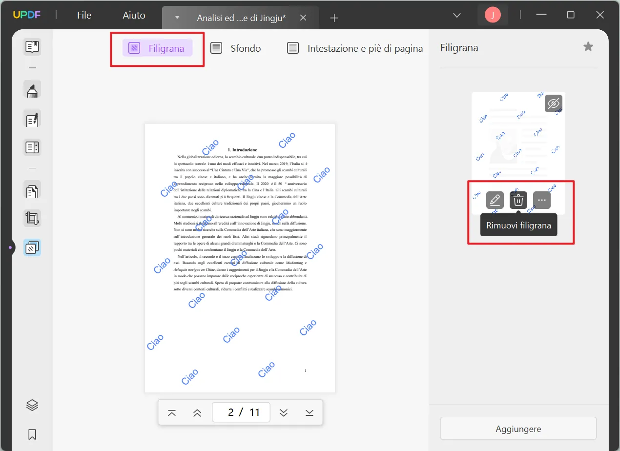 togliere filigrana dal PDF