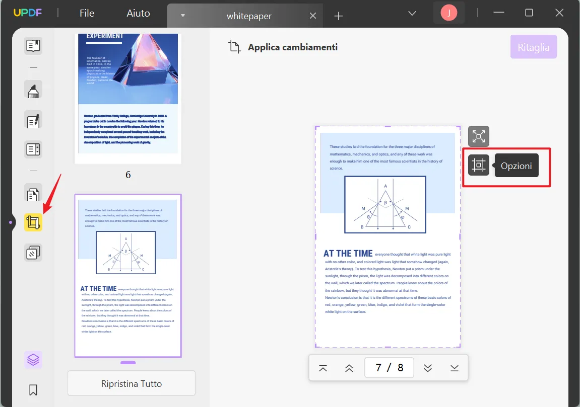 rimuovi intestazione e piè di pagina dal PDF ritagliandola