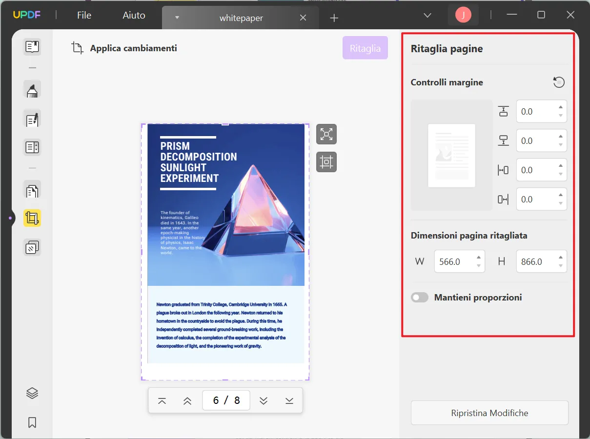 Ritaglia i margini del PDF