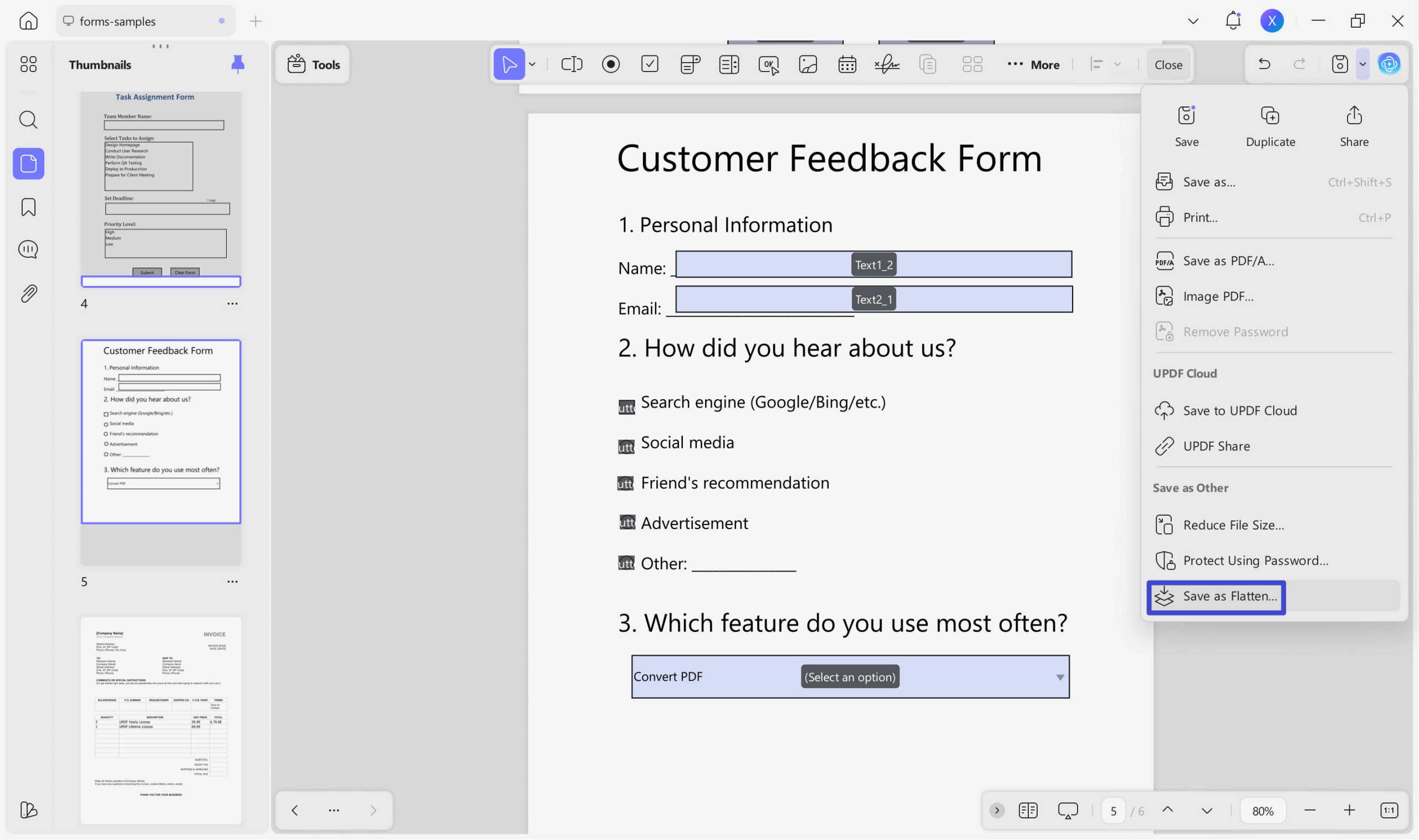 how to remove fillable fields in pdf by flattening in updf
