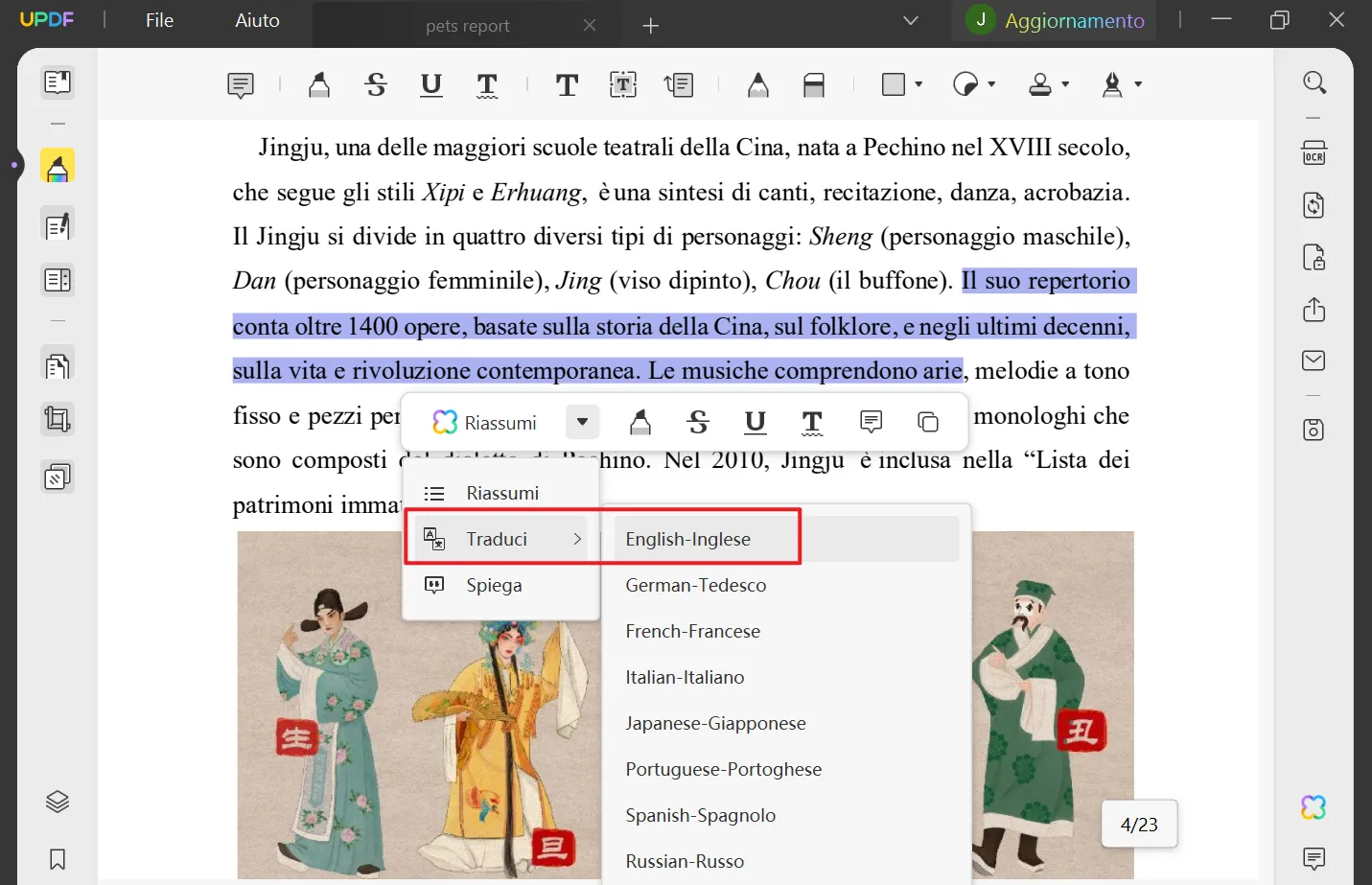 Tradurre un PDF in inglese tramite UPDF AI