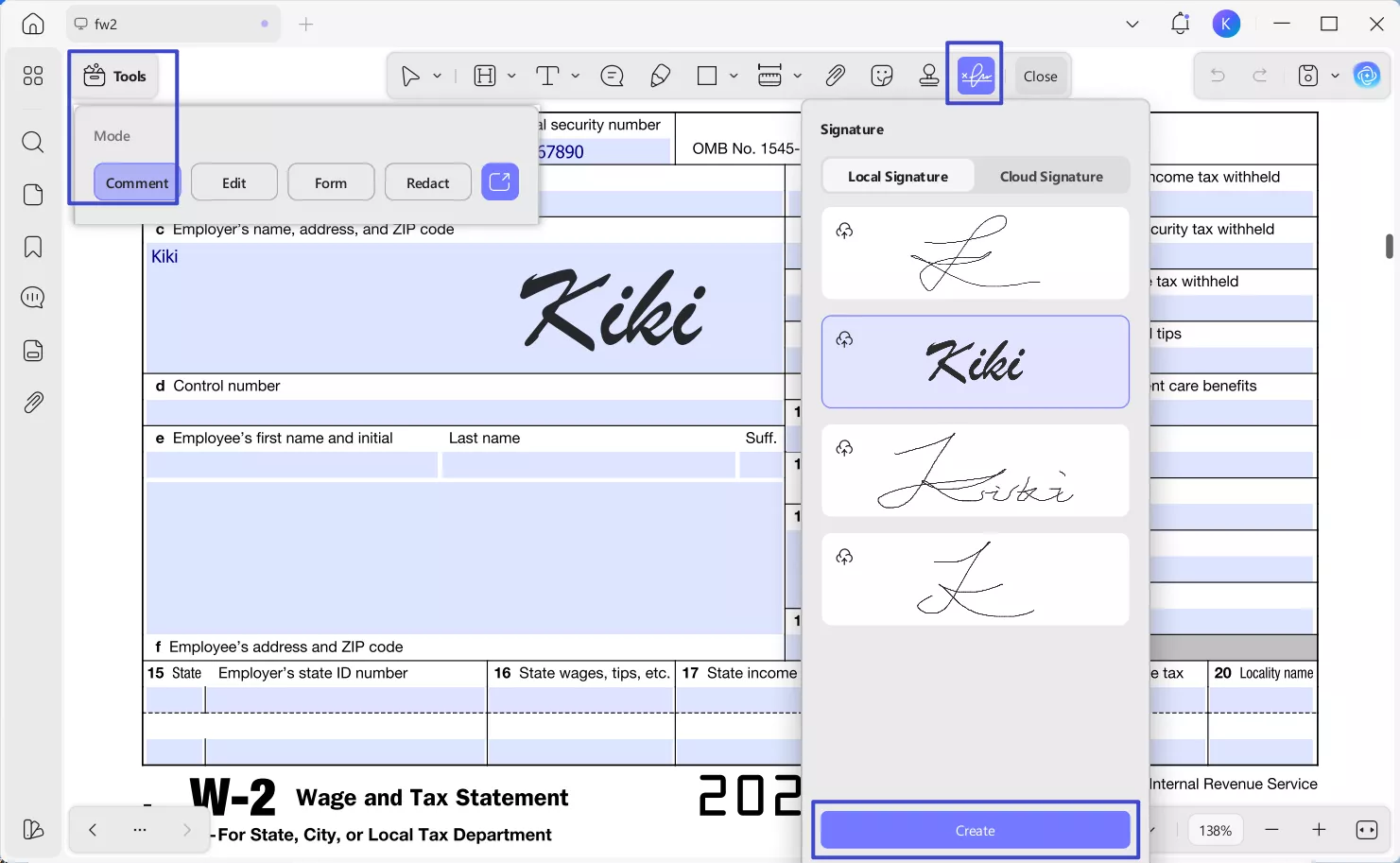 sign on w2 form updf