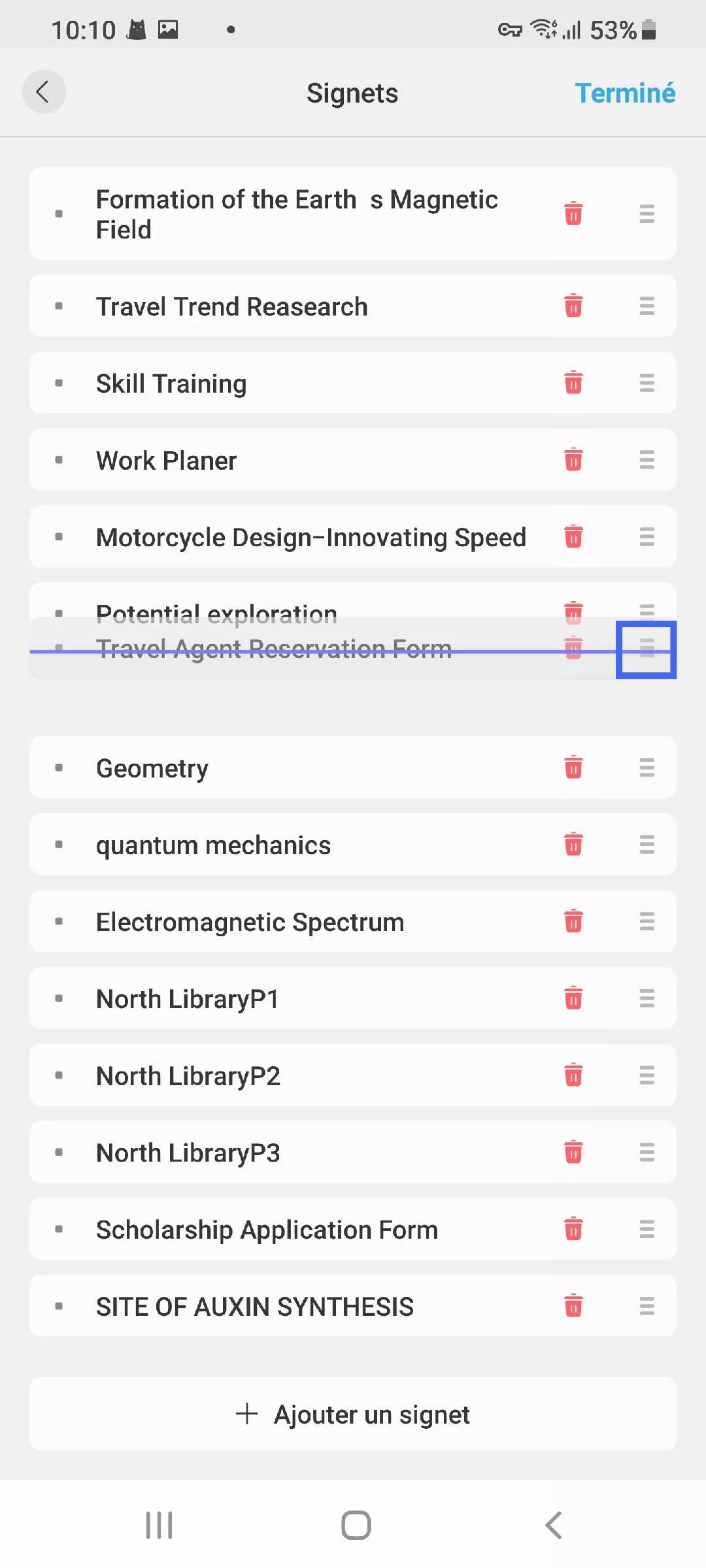 réorganiser le signet