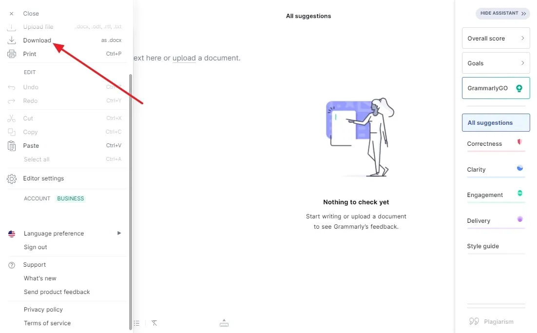 Correcteur d'orthographe de PDF en ligne, Grammarly