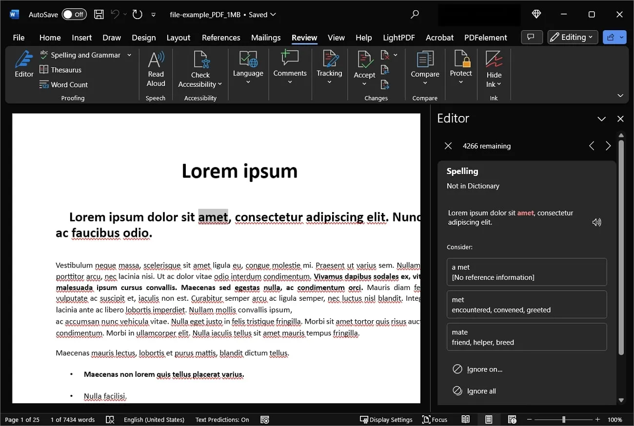 Correcteur d'orthographe de PDF gratuit, Microsoft Word