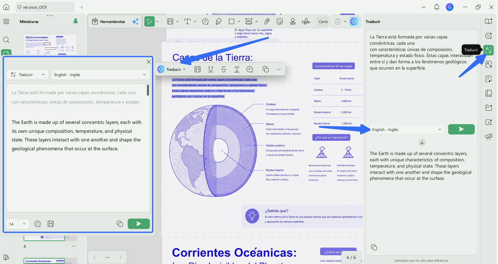 traducir solo un fragmento del PDF escaneado
