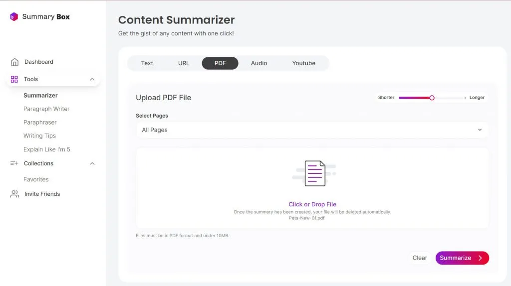 summary box online ai pdf summarizer