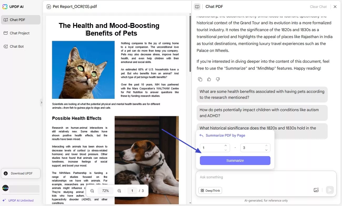 set page range to summarize