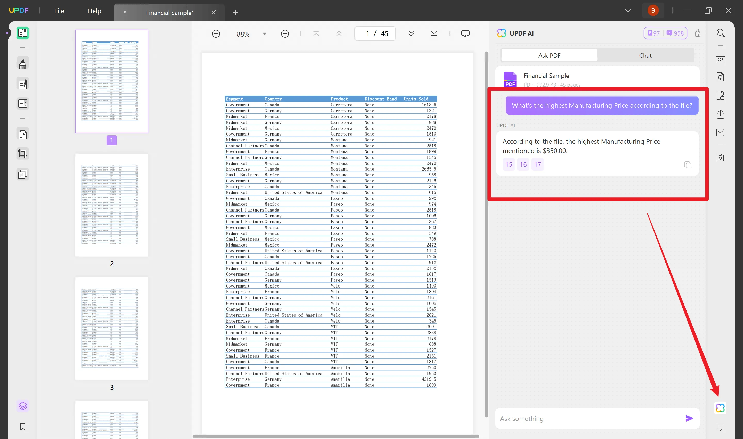 Excel analysis with UPDF AI