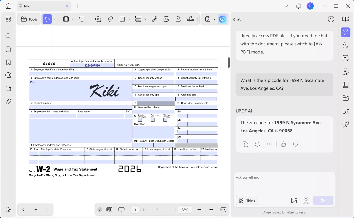 updf ai help fill the w2 form