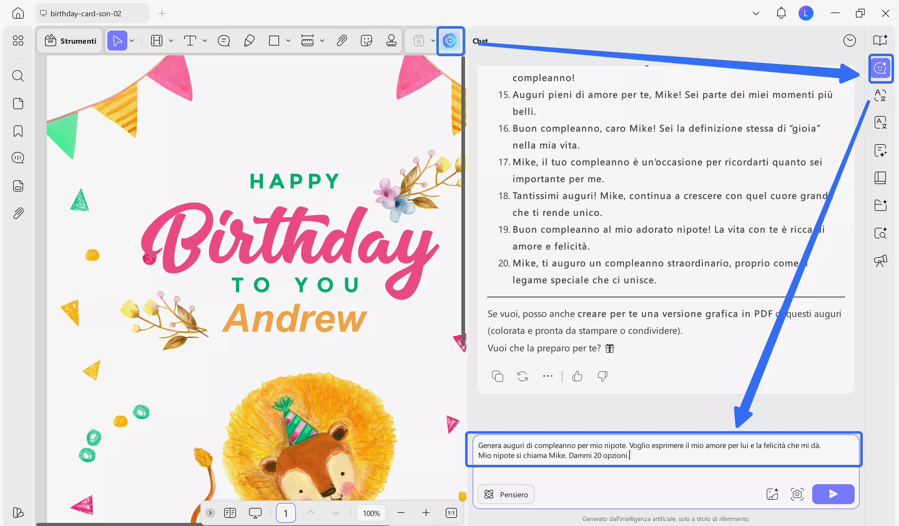 generate birthday wishes for my grandson with UPDF AI windows
