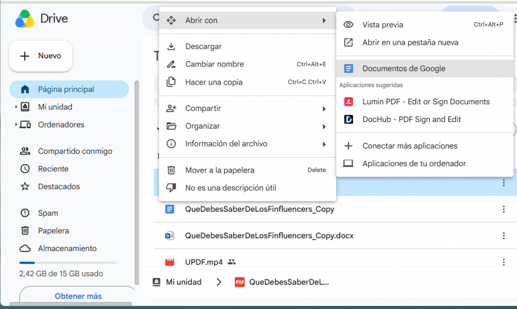 subir documenntos en google drive y abirirlo en google docs