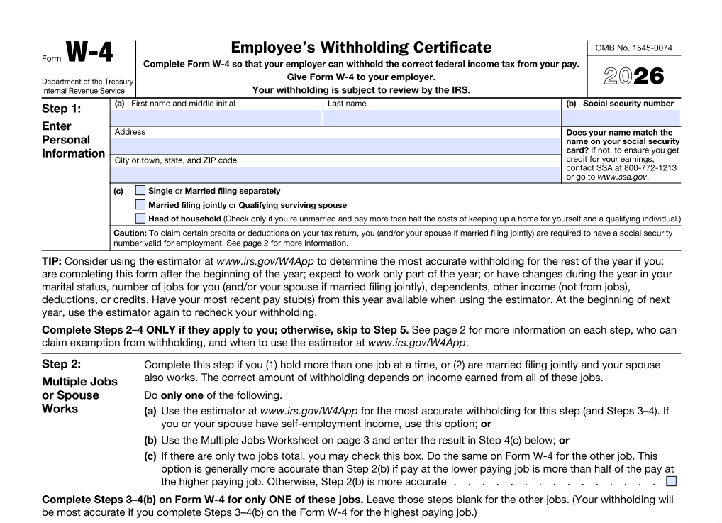 w4 form 2026 version