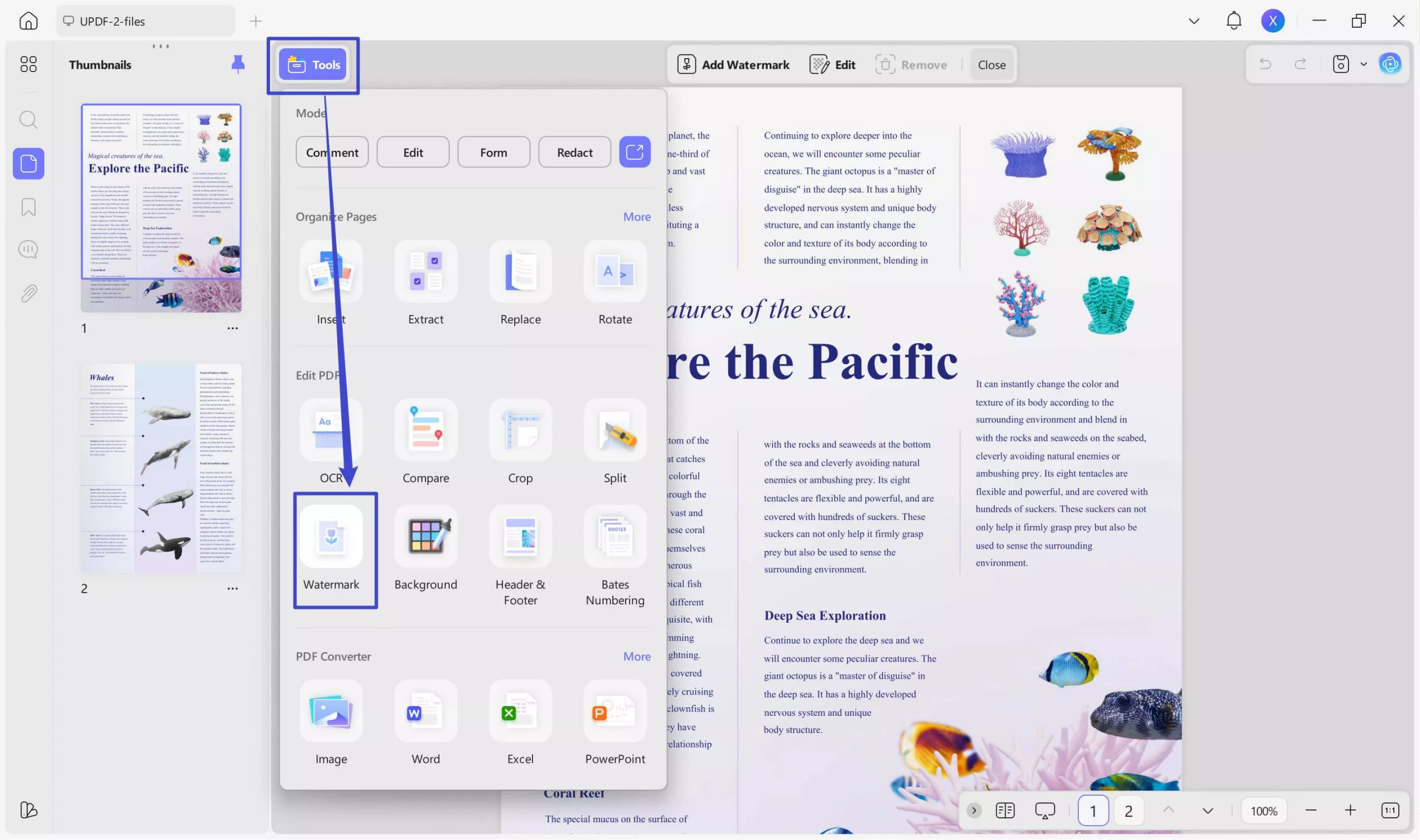 remove watermark from pdf online with updf