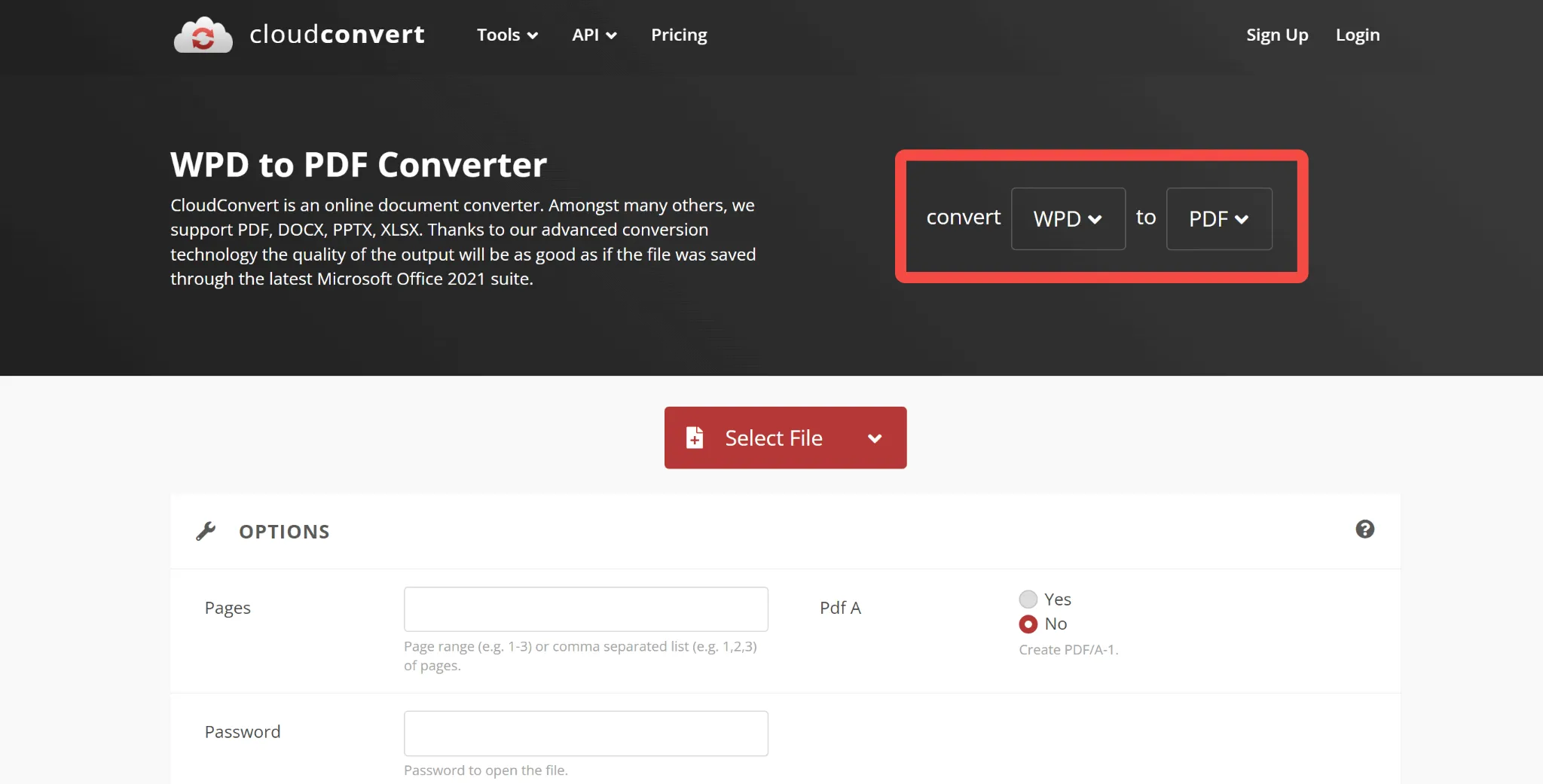 Convert WPD to PDF Using CloudConvert