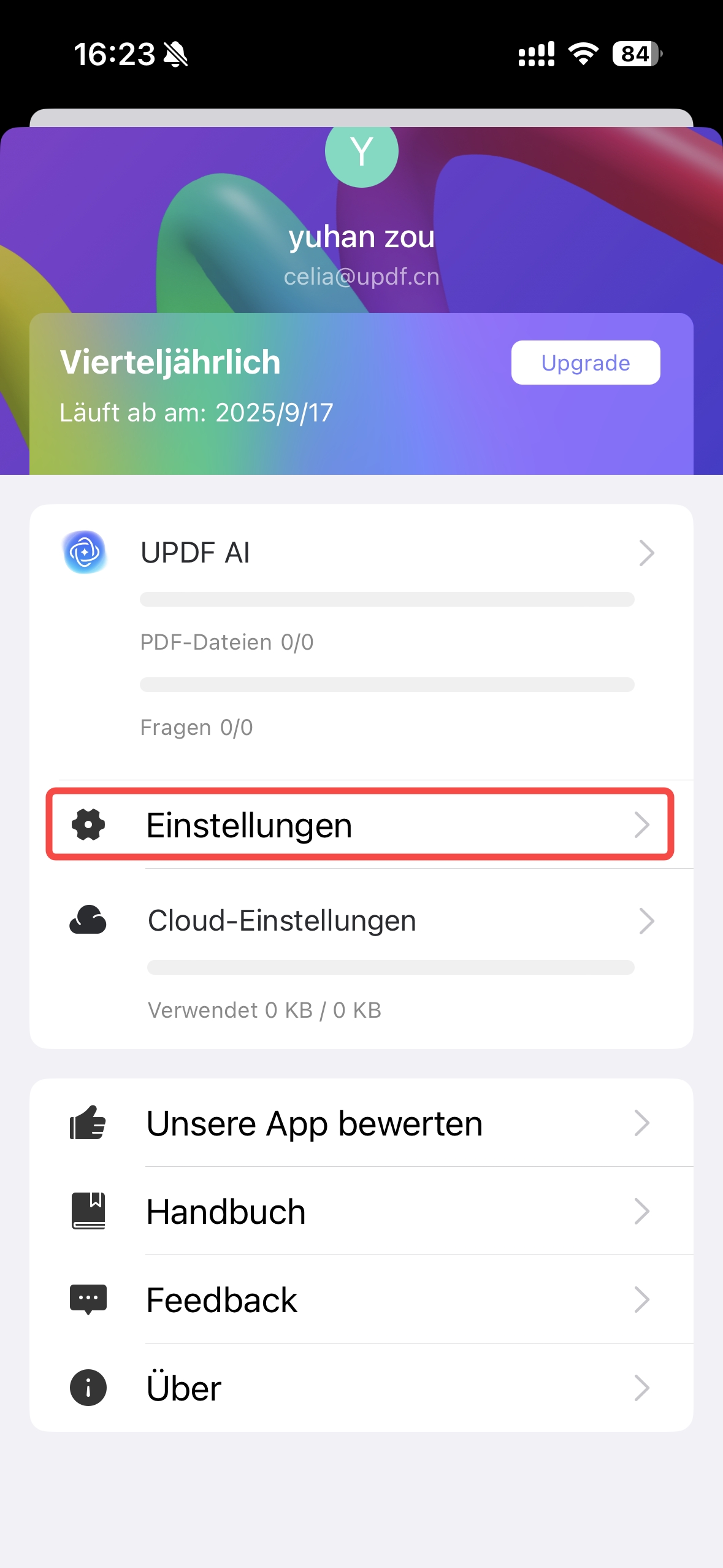Einstellungen - ios