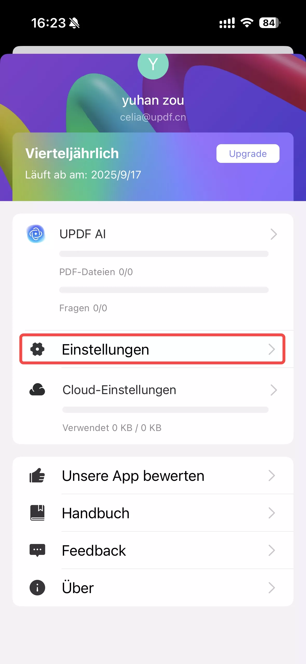 Einstellungen - ios