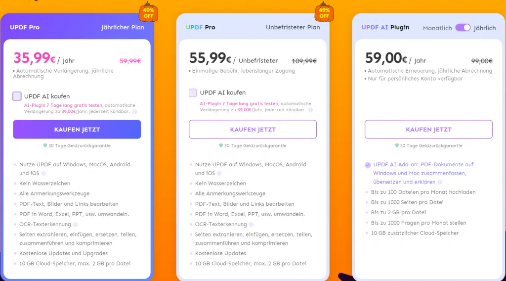 Foxit vs. Adobe Acrobat - UPDF Preise