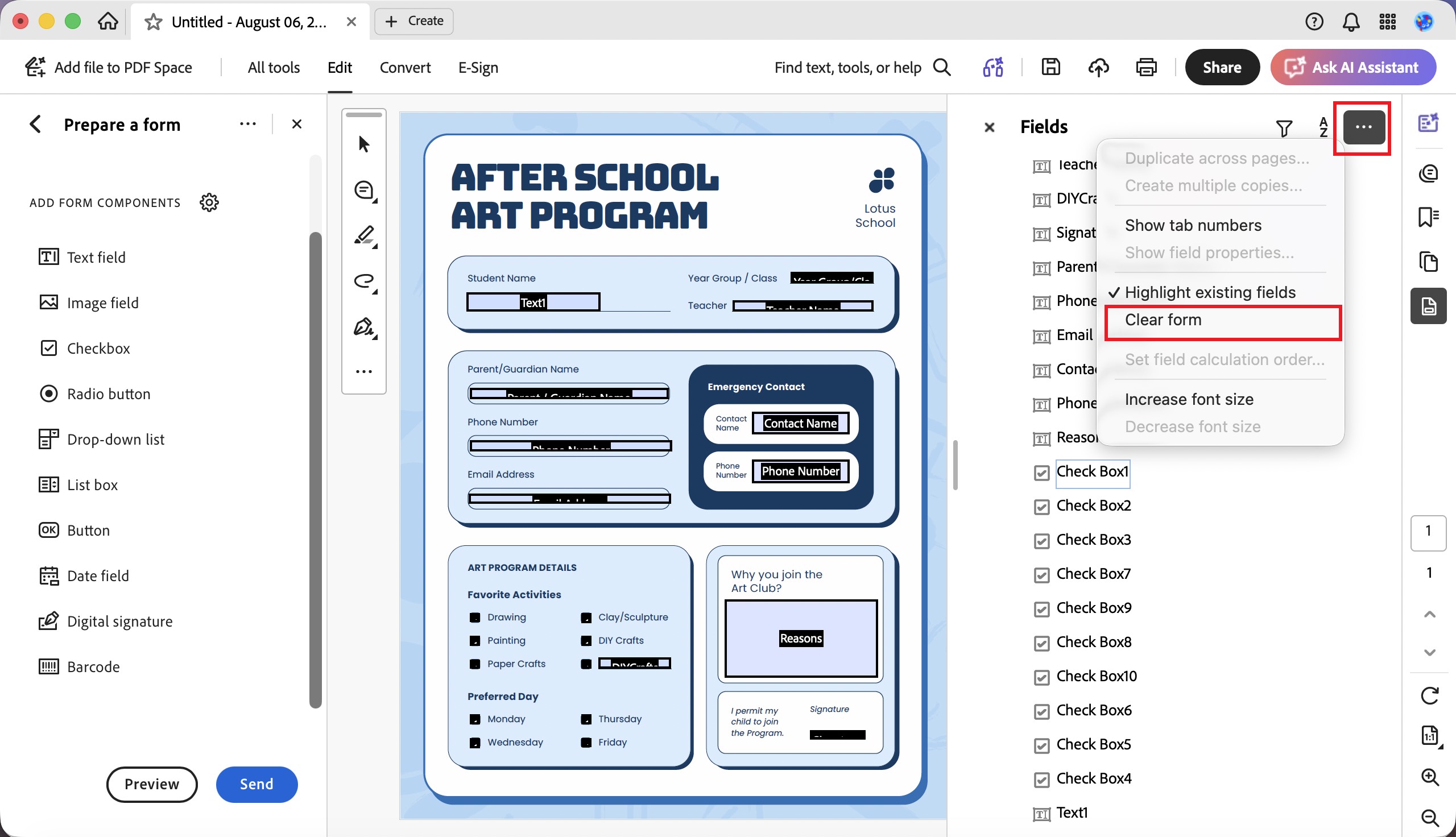 acrobat clear form mac