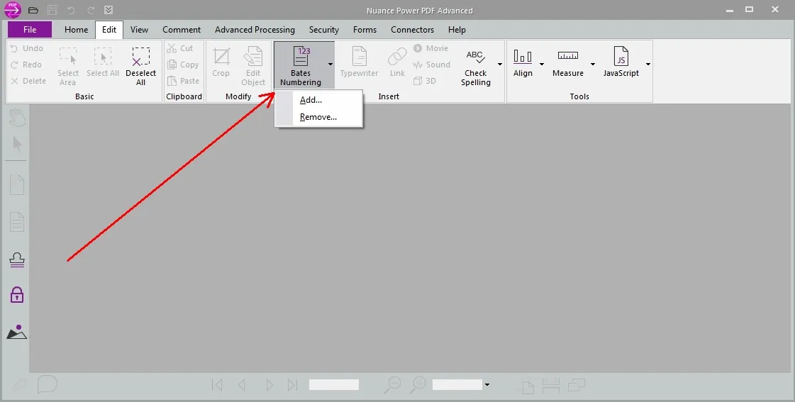 add bates numbering in nuance pdf