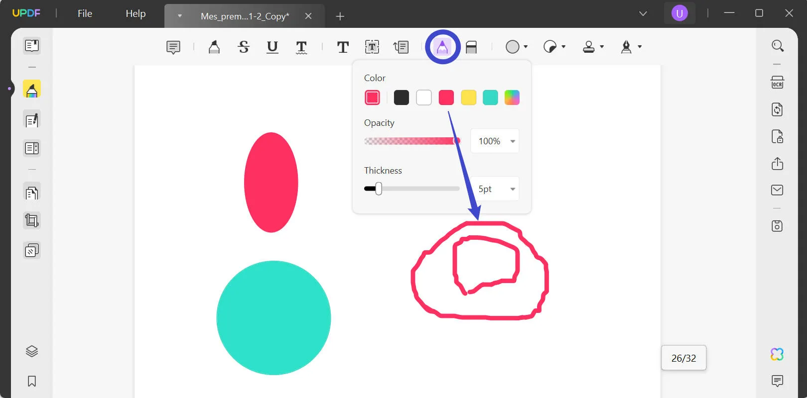 add circle to pdf pencil button