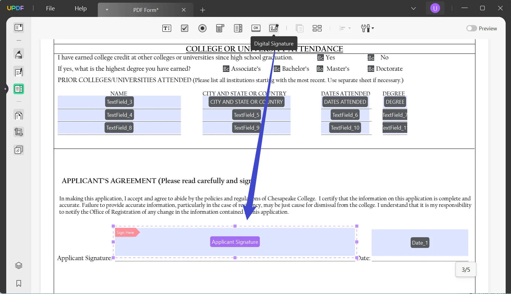 UPDF digital signature feature