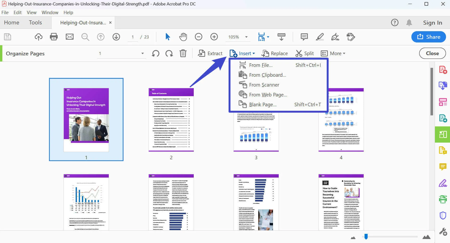 使用 adobe 將頁面新增至 pdf