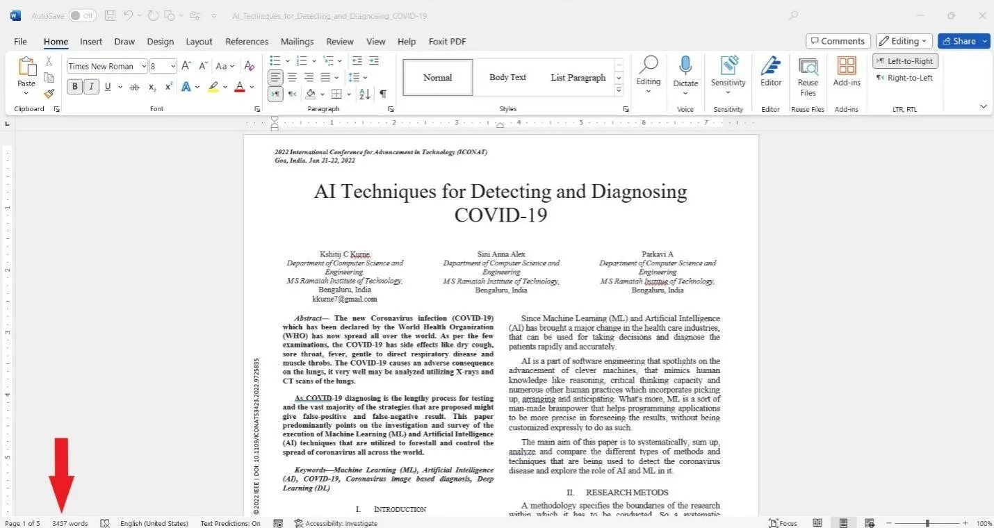 عدد الكلمات في ملف Adobe pdf